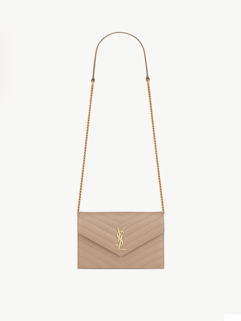 Saint Laurent Cassandre Envelope Chain Wallet in Grain De Poudre Leather